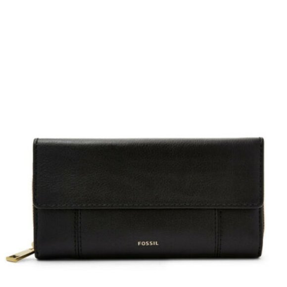 Fossil Jori RFID Leather Flap Clutch Wallet Black